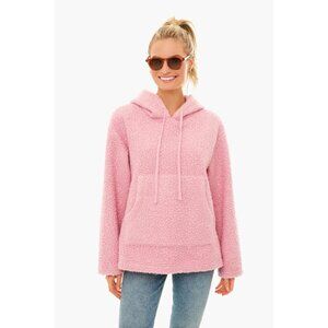 STAUD Rosebud Pink Faux Fur Hooded Teddy Bear Hoodie Sweater, Size XS